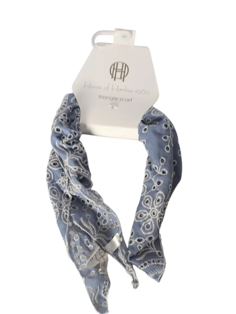 House of Harlowe 1960 Blue Eyelet Triangle Scarf